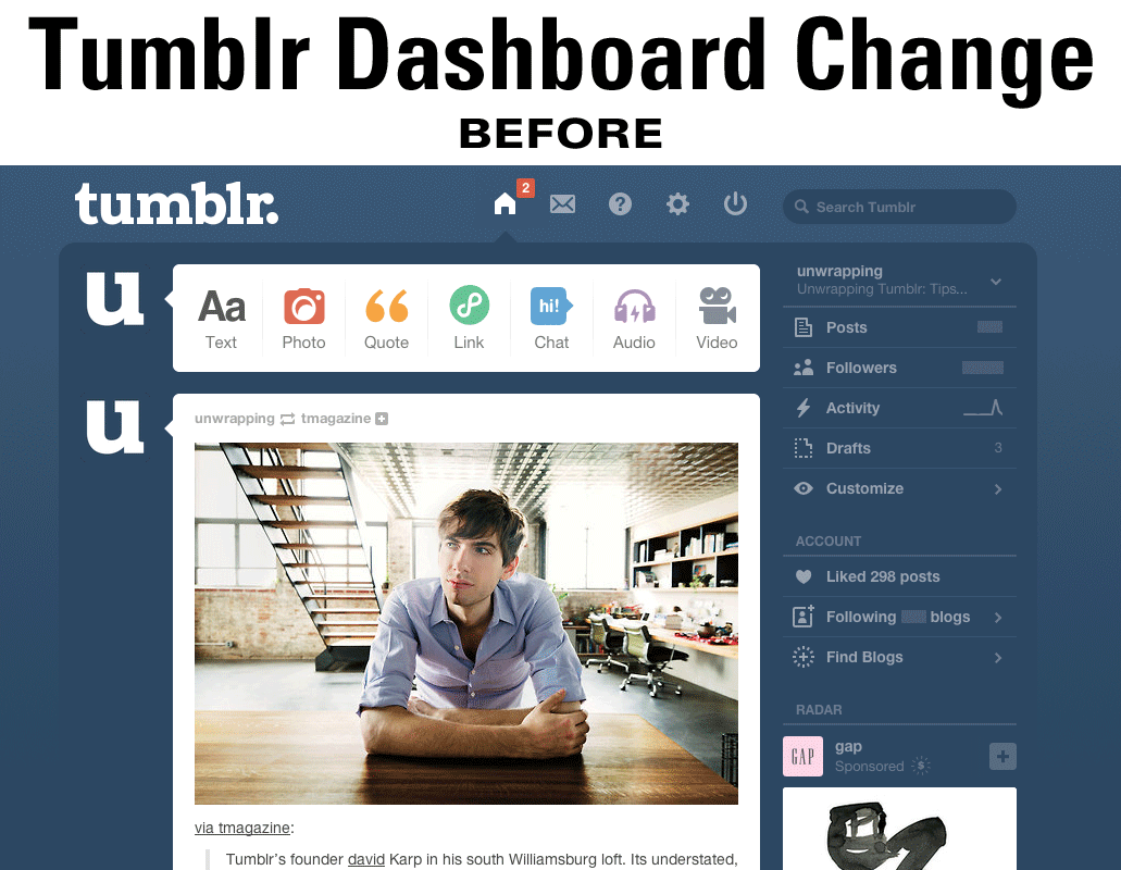 Unwrapping Tumblr — Tumblr Redesigns its Settings: You'll see a new