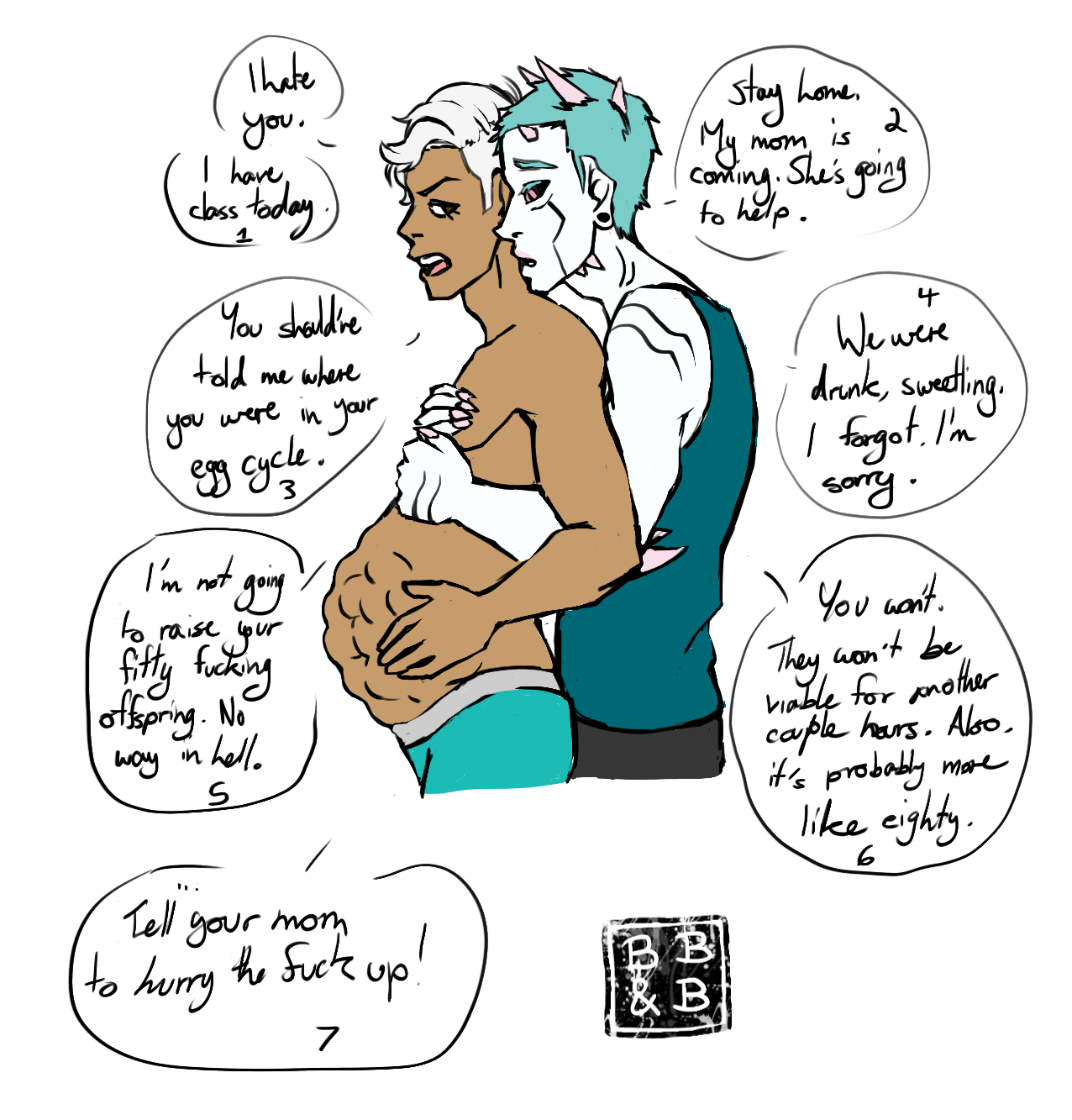 Bed Belly & Beyond — Vi and Lino with colour this time! I numbered the...