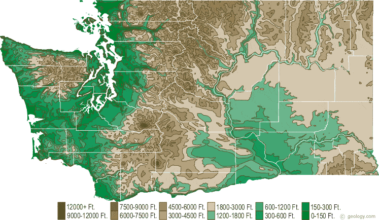 Washington State Topographic Map Topographic Map Of Washington State. - Maps On The Web