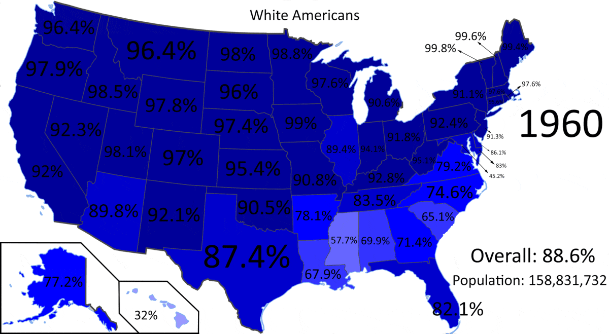 Change in percentage of white population in US Maps on the Web