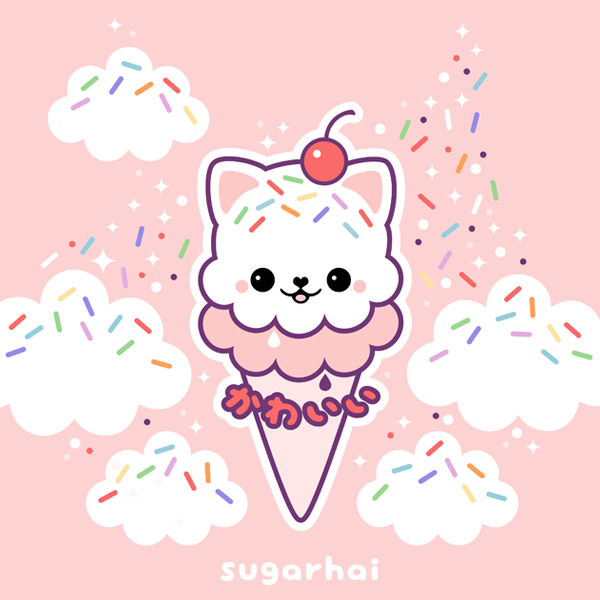 sugarhai — cute animated ice cream kitty cat cone with...