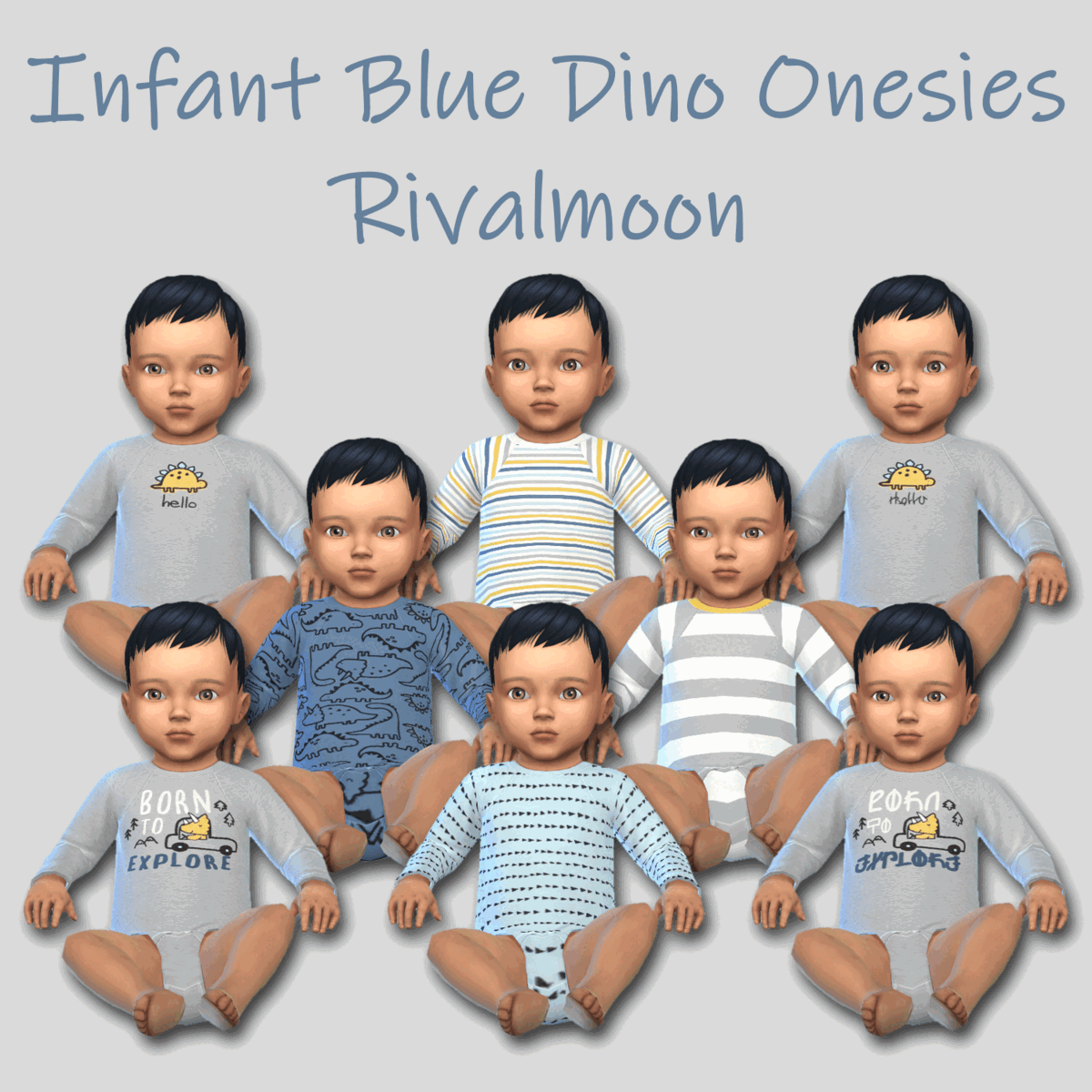 Rivalmoon — Infant Blue Dino Onesies Short Sleeved: Custom...