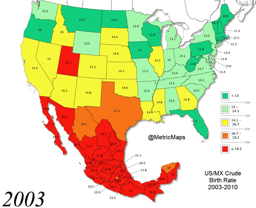 Usa And Mexico Birth Rates 2003 2010 Utahmexico Maps On The Web