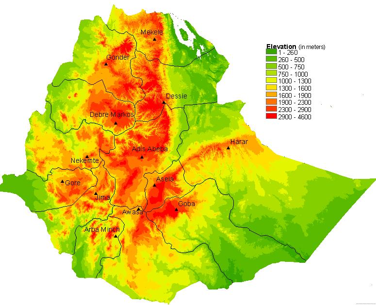 Topography of Ethiopia. - Maps on the Web