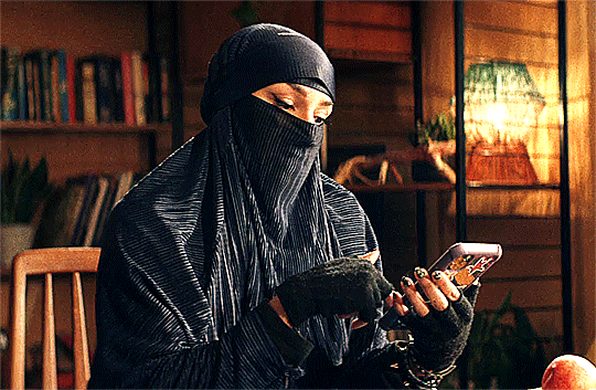 Lucie Shorthouse as Momtaz in a niqab in We Are Lady Parts