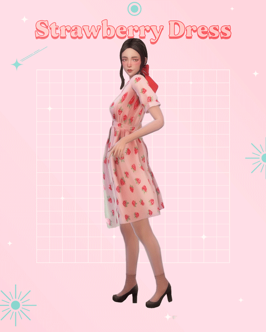 miiko : Strawberry dress for The Sims 4 ~ A summer-y midi...