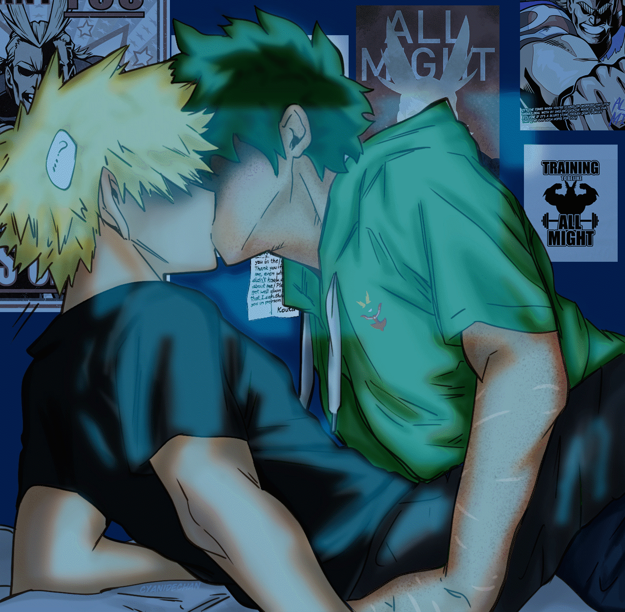 I saw a Tododeku kissing Fan art*-* Can I have a Bakudeku kissing? :) ur  Art is amazing! – @cyanidechan on Tumblr