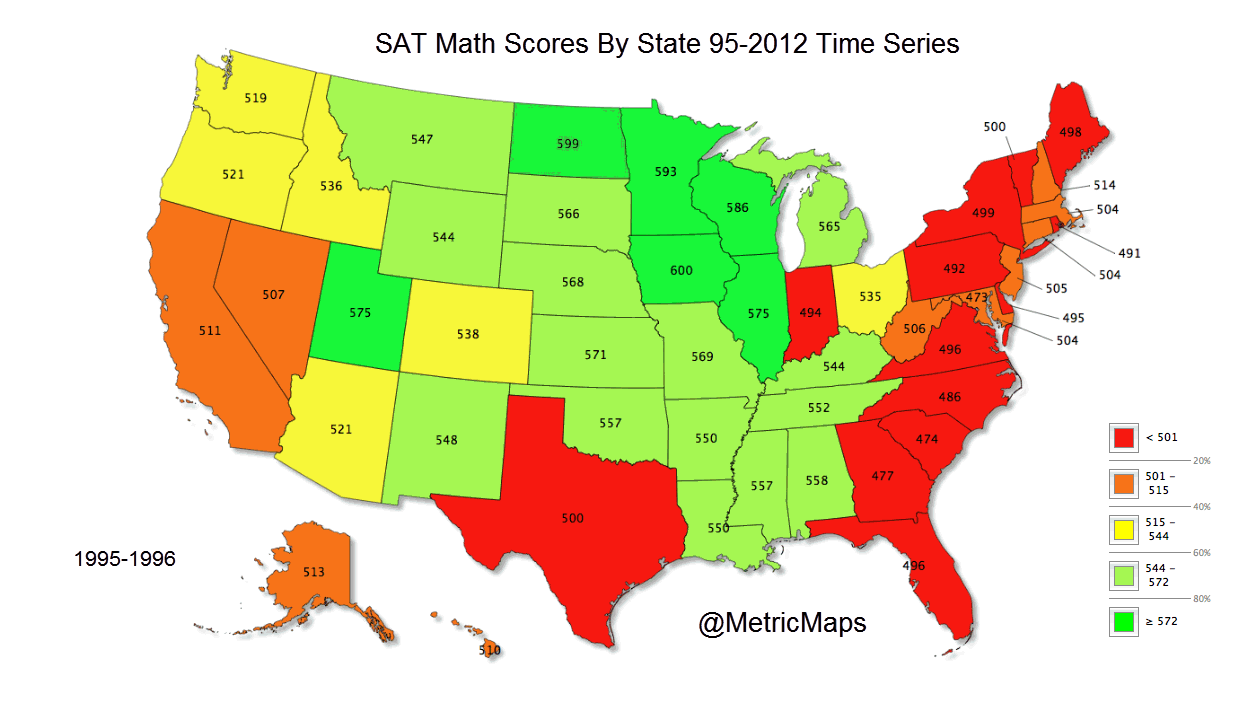 SAT Math Score Time Series By US State, 19952012 Maps on the Web