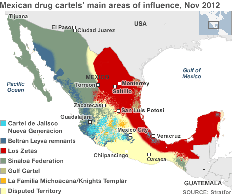 Mexican Cartel Territories as of November 2012.... - Maps on the Web