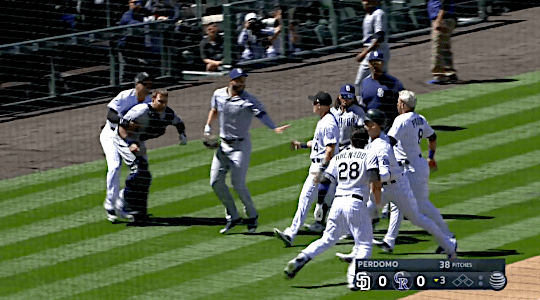 GF Baseball — Nolan Arenado charges the mound after Luis