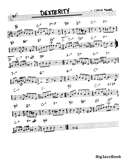 milesdavis Lead sheet of Dexterity, recorded by Charlie
