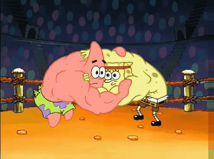 spongebob vs patrick bun wrestling fight