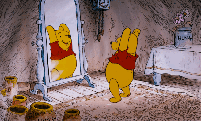 Winnie yawning, stretching Winnie hugging honey pot Winnie the Pooh