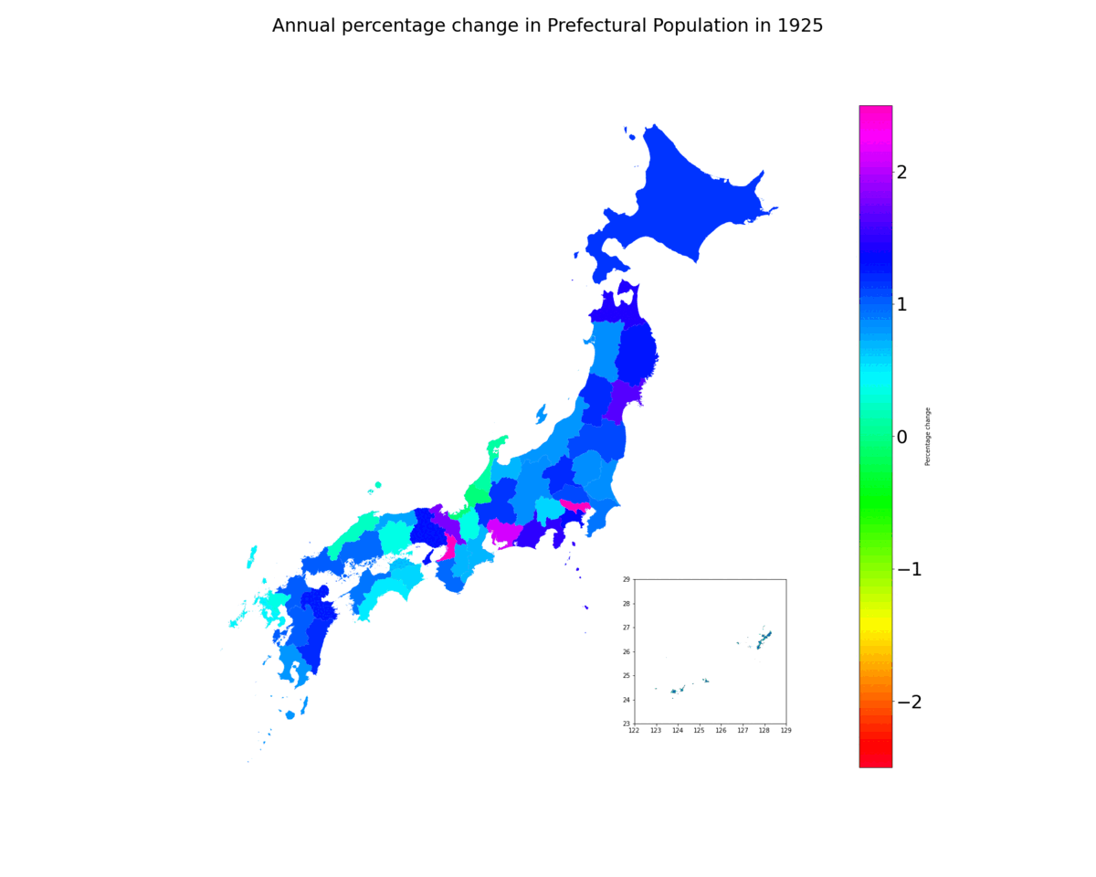Annual percentage population change of Japanese... Maps on the Web